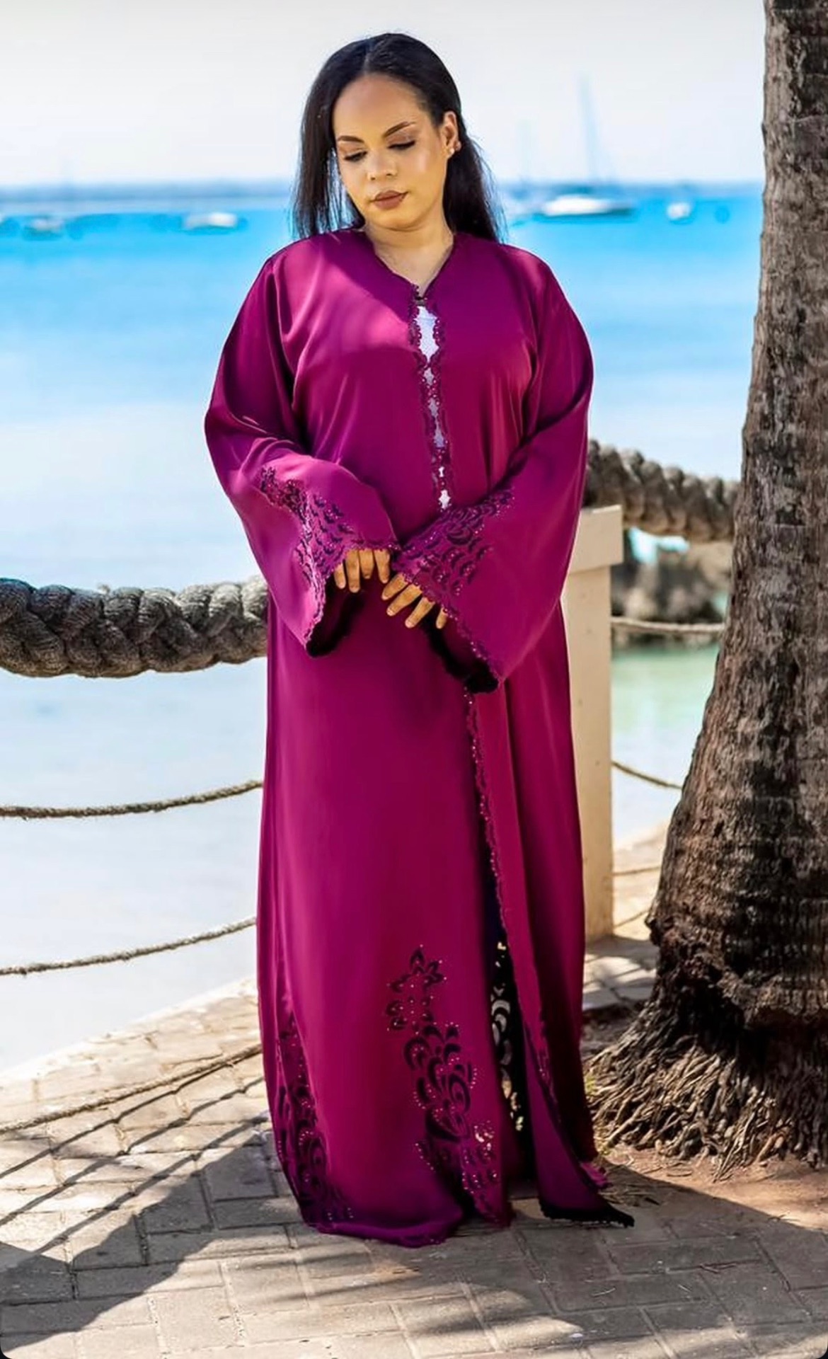Magenta Cutwork Abaya